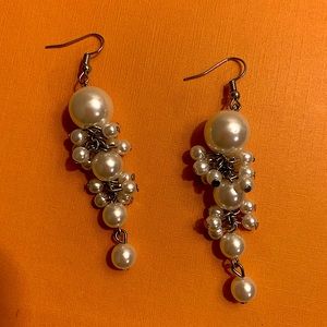 Silver Pearl cluster drop earrings